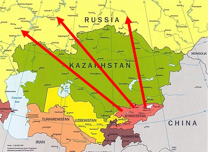 Казахстан и Кыргызстан на карте